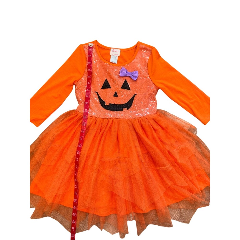 Pinky Orange Pumpkin Sequin Tulle Dress Bow sz 7 pumpkin patch halloween sparley - Picture 5 of 5